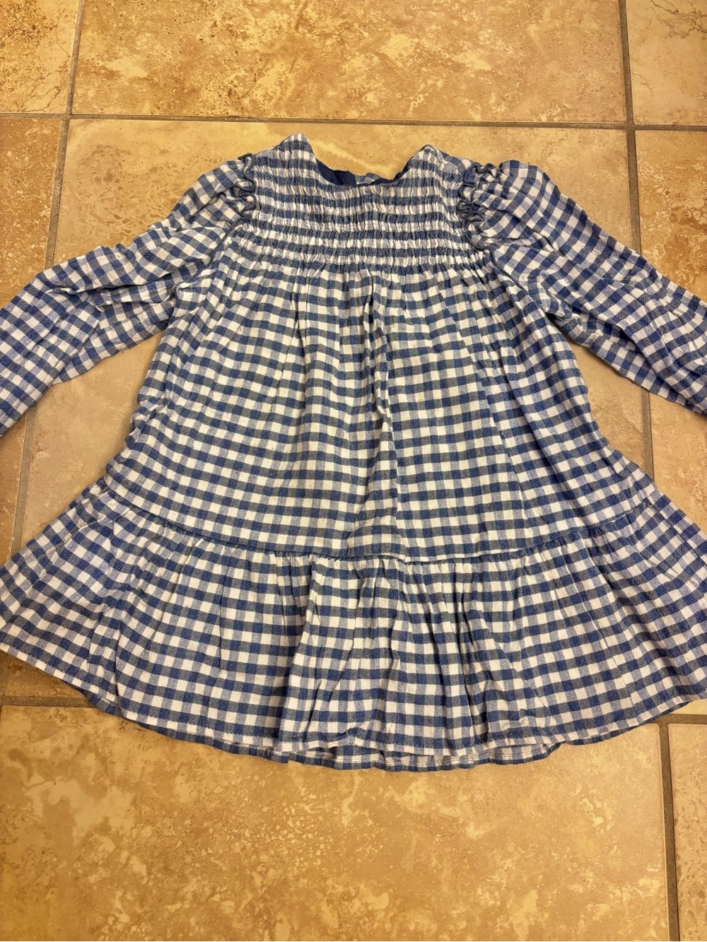 Zara Baby Blue and White Gingham Long-Sleeve Peasant Dress with Smocking